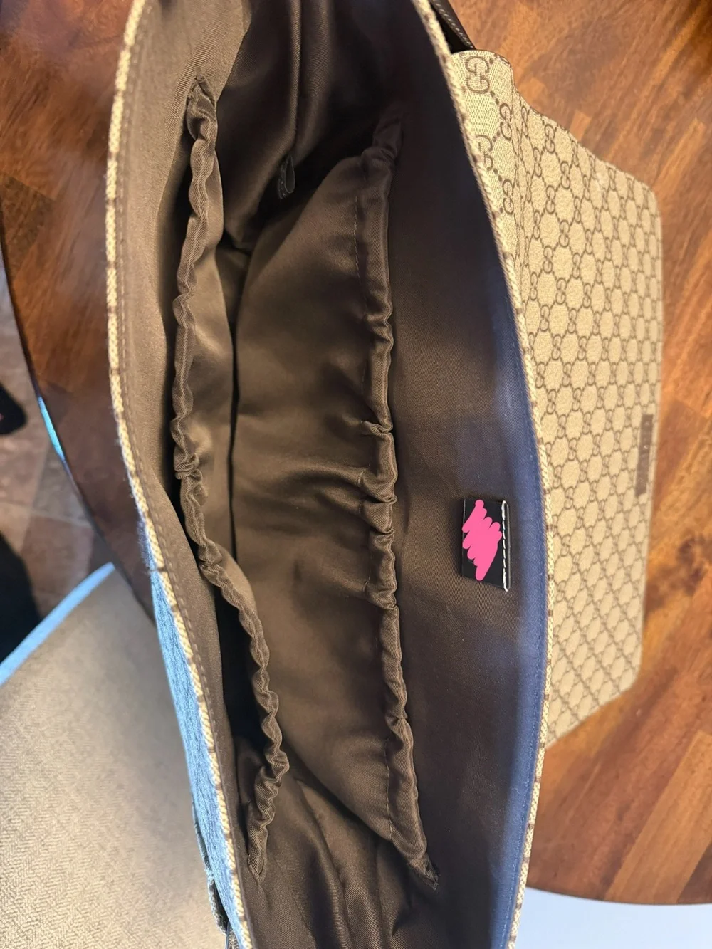 Beige Monogram Baby Bag with Black Leather Trim